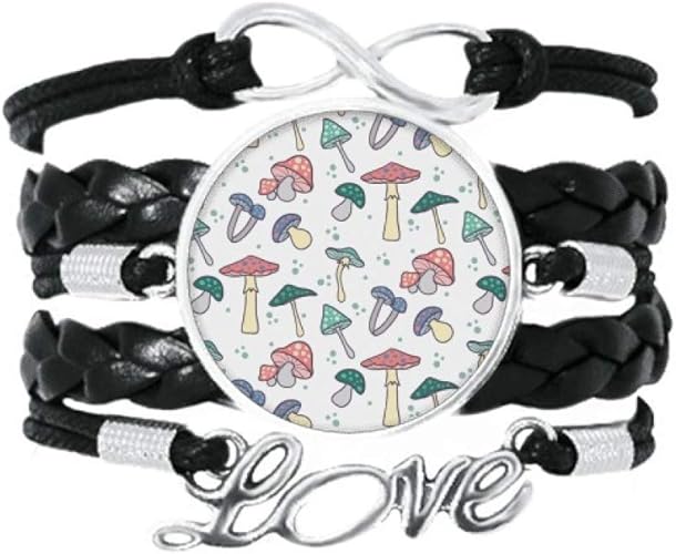 Amazon かわいいピンク ブルー マッシュルームの説明 愛のアクセサリーツイストレザーニットロープリストバンド編み ブレスレット 通販