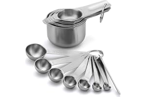 Spring Chef Stainless Steel Measuring Cups and Measuring Spoons Set of 15 with Leveler, Kitchen Metric Metal Measuring Cups and Spoons Set for Dry & Liquid Ingredients, Perfect for Cooking & Baking