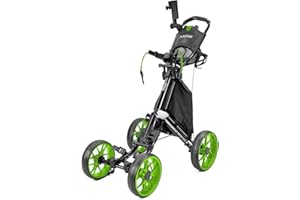 FLAGTAG Golf Push Cart 4-Wheels,Folding Golf Cart, Golf Pull cart with Cup Holder,Umbrella Holder,Cooler Bag, Foldable with one-Click,Handle Height Adjustable,Drink Holder,Walking Push cart
