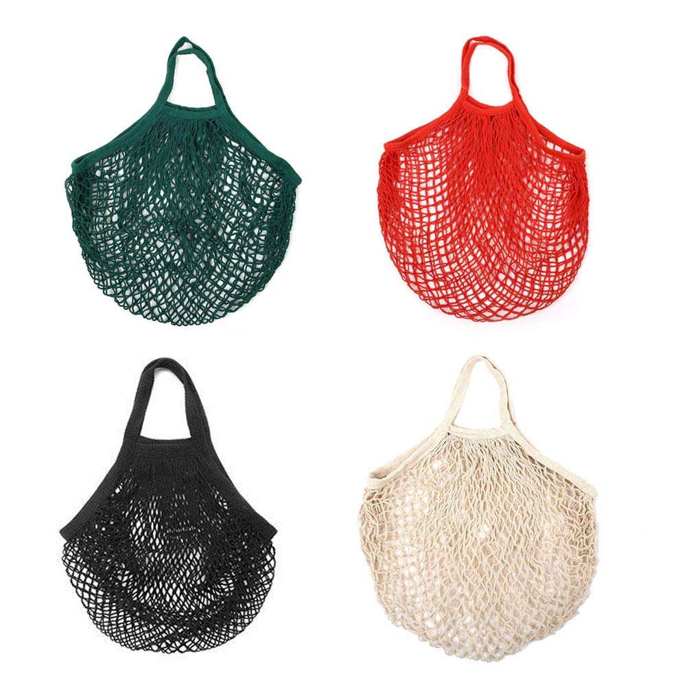 Mesh Bag,YUIP Shopping Tote Bags Portable String Shopping Bag Reusable Cotton Net Bag Storage Handbag Tote for Shopping and Storing Fruits/Vegetables/Toys/Small Items, 4 Pieces