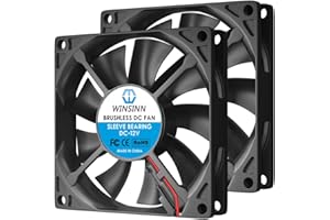 WINSINN DC 80mm Fan 12V 8015 Sleeve Bearing Brushless Cooling 80mmx15mm 2PIN (Pack of 2Pcs)