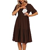 Smallshow Women's Maternity Nursing Dress Ruffle Short Sleeve Breastfeeding Clothes