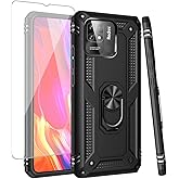 Zoeirc for Xiaomi Redmi 10C 220333QBI Case with Tempered Glass Screen Protector, [Military Grade] Magnetic Car Ring Holder Mount Kickstand Protective Phone Cover Case for Xiaomi Redmi 10C (Black)