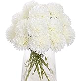 Kimura's Cabin 20Pcs White Chrysanthemum Fake Flowers Artificial Ball Flowers Faux Silk Mums Flower for Wedding Party Home Coffee Table Core Decoration DIY Bouquets