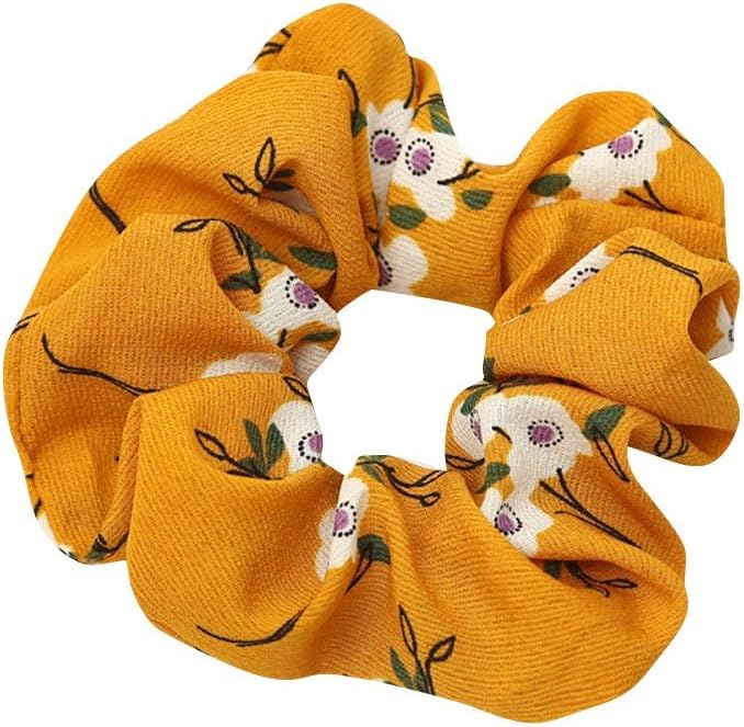 Women Boho Elastic Hair Rope Ring Tie Scrunchie Ponytail Holder Hair Band Headband (Yellow)