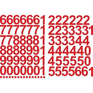 Cijferstickers, 5 cm hoog, in rood, 96 plakcijfers, zelfklevende cijfers en cijfers 0-9, ideaal voor buiten, want water…