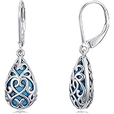 Cargari Turquoise Earrings 925 Sterling Silver Celtic Knot/Filigree Turquois Leverback Dangle Earrings Jewelry Gifts