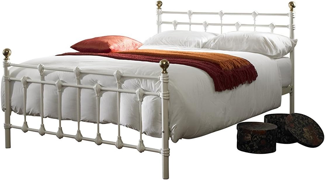 Oxford Small Double (4ft) metal bed frame - White /gold (Off White) with a Super Ortho tempered orthopaedic 12.5g sprung mattress