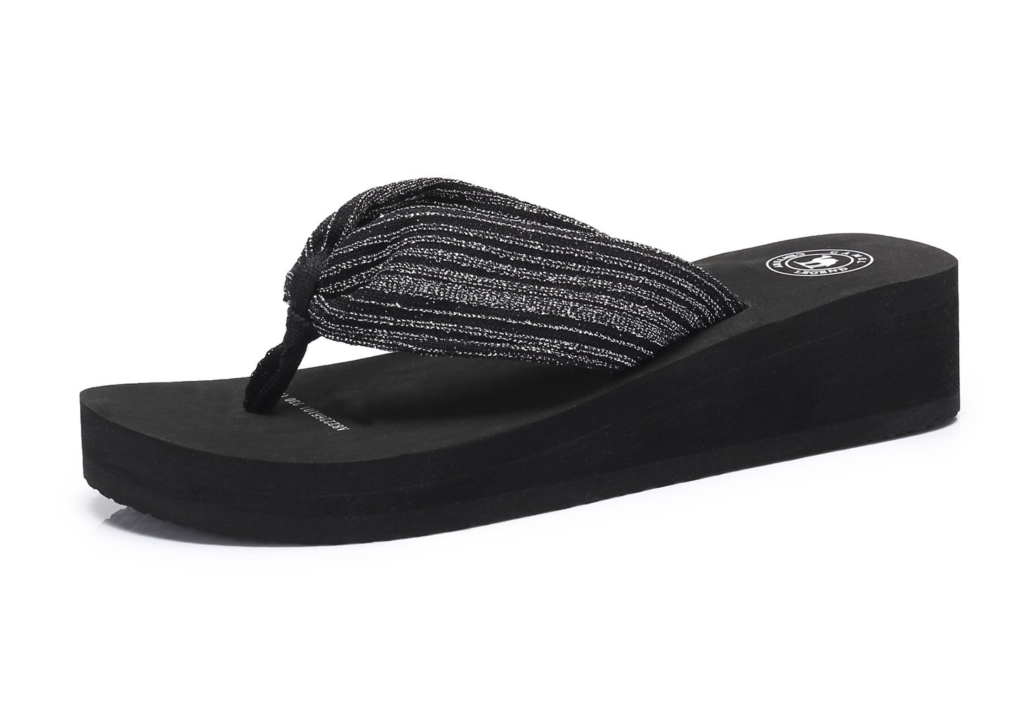 CAMEL CROWN Women\'s Comfy Casual Wedge Heel Thong Flip Flop Beach Sandals Color Black, Size 7
