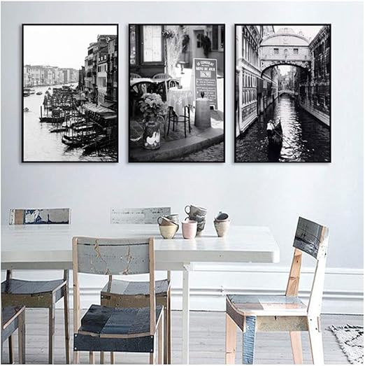 Venise Town Bateau dans le lac Hôtel Villa Cafe Décoration Peinture Italie  Salon Décoration Toile Peinture Noir Blanc Mural Art 60 x 80 cm Sans Cadre:  Amazon.ca: Maison et Cuisine