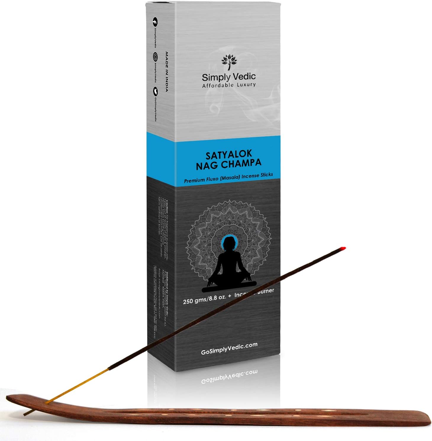 Simply Vedic Nag Champa Incense Sticks 250g with Holder, 135 Hand-Rolled Natural Agarbatti, No Charcoal