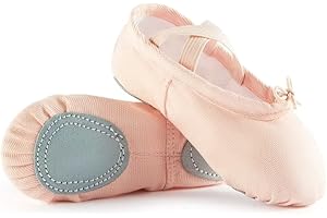 TIEJIAN Canvas Ballet Shoes for Girls, Dance Practice Slippers Split Soft Leather Flat Shoes(Toddler/Little Kid/Big Kid)
