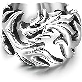 Gungneer Stainless Steel Dragon Ring Gothic Pattern Steampunk Jewelry Rebel Metal Accessory for Mens Womens 7/8/9/10/11/12/13