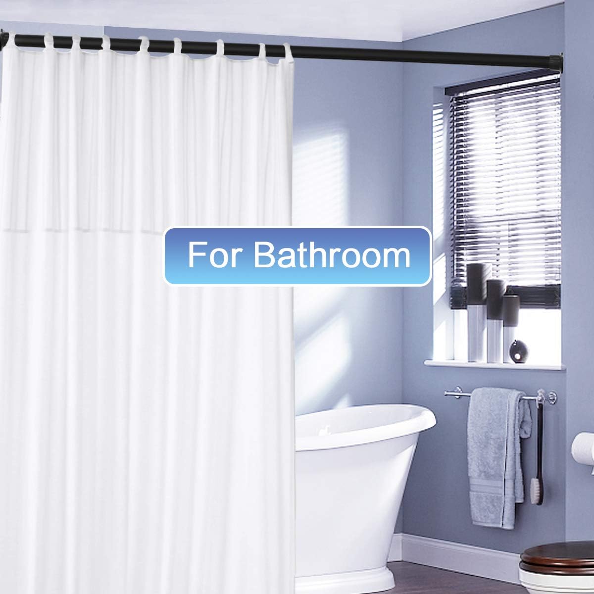 Moyeno Shower Curtain Rod Tension Rod Adjustable, No Drill Window Curtain Rod, Tension Curtain Rod Expandable Room Divider Blackout, Extra Long for Outdoor, Living Room - Black - 28-43 Inches: Home & Kitchen