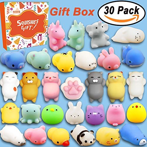 30 Pack Mochi Squishy Toys with Gift Box Qiwoo Squishies Slow Rising Kawaii Mini Mochi Animals Unicorn Bunny Cat Seal Pig Stress Reliever Anxiety Toys for Kids Adults Party Favor Decoration