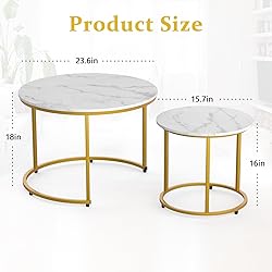 AuraBasic Nesting Table Set of 2, Round Coffee
