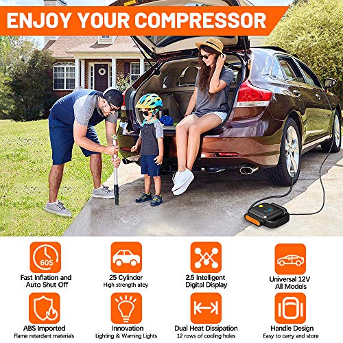 Directtyteam Car Air Compressor Tire Inflator, 12V Portable Air Pump for Car Tires, Tire Pump with LED Light, Long Cable and Auto Shut Off Compatible with Car, Bicycle, Motorcycle, Balls, Inflatable - Thumbnail 5