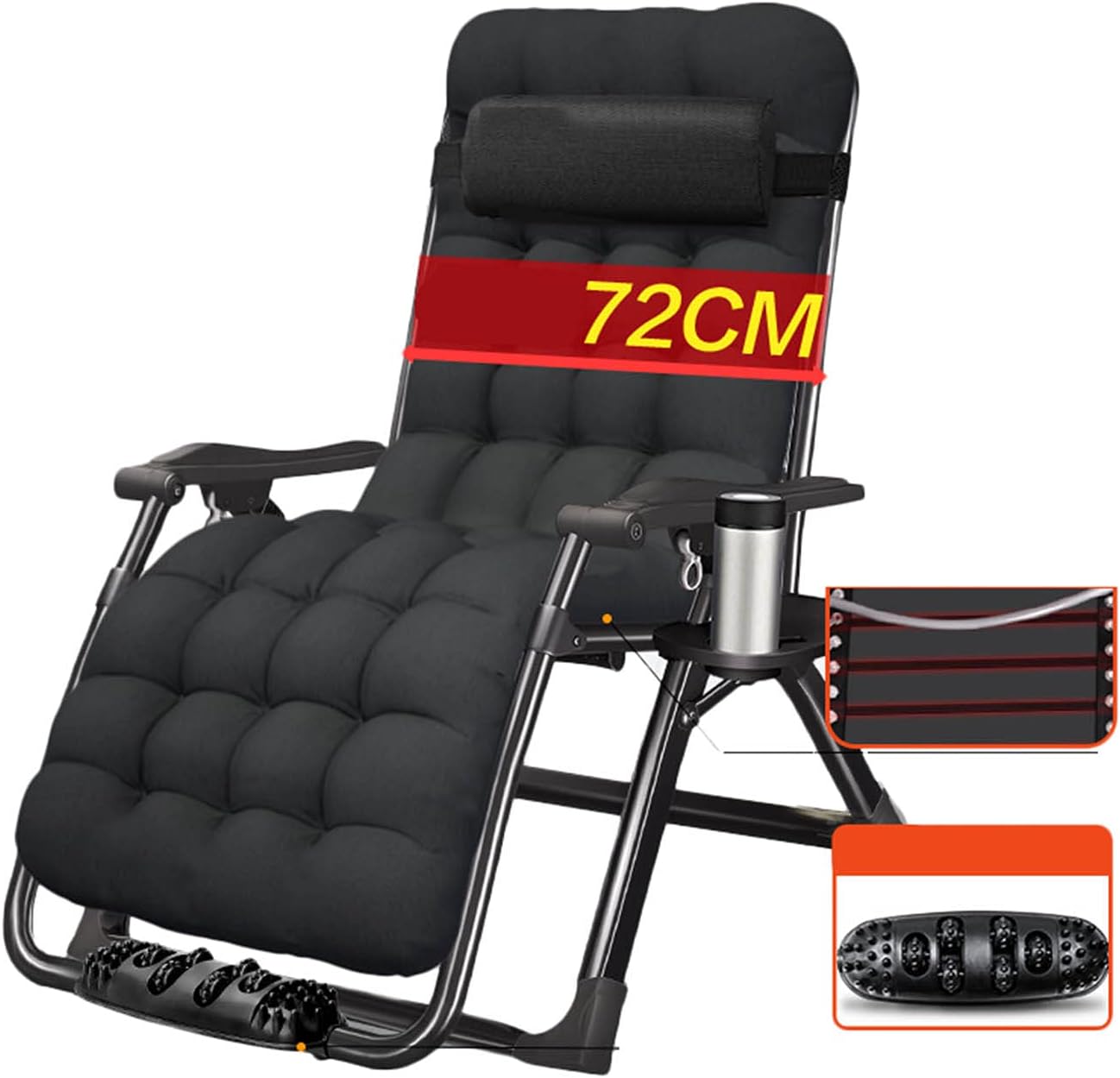 YNN Extra Wide 72cm Foldable Garden Chair With Pearl Cotton Pad 168