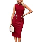 GRACE KARIN 2025 Women's Lightweight Mock Neck Business Work Dress Sleeveless Double Breasted Bodycon Midi Dress