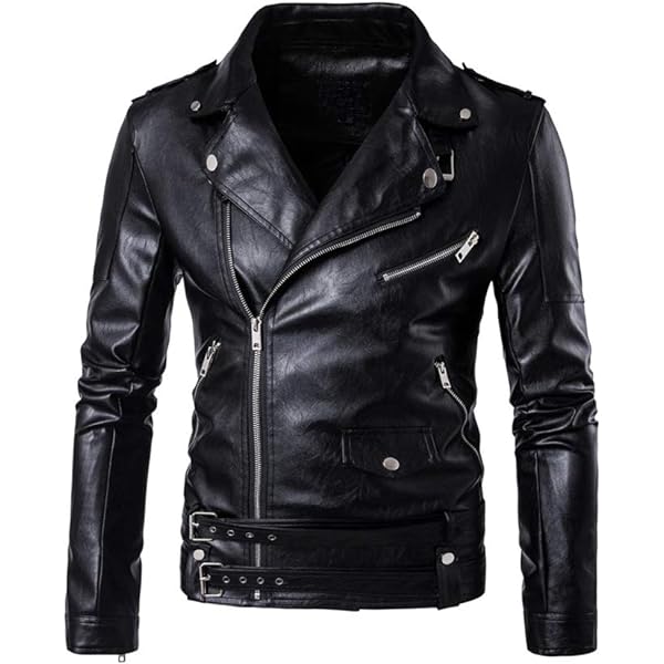 Gsywaipei Men's Stand Up Collar Casual Leather Jacket