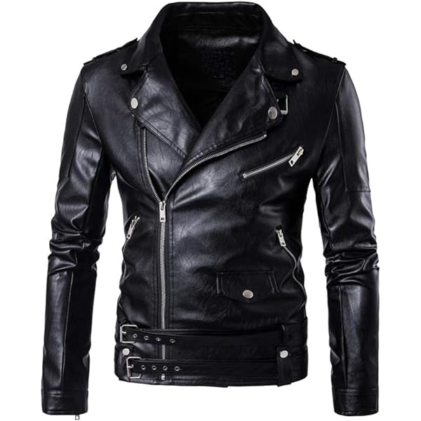 Lavnis Men's PU Leather Jacket Causal Belted Faux Leather