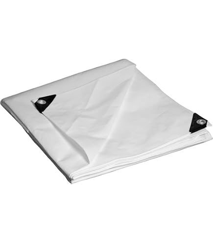 MYCS White Tarp 6'x8' – 2-Pack, 8x8 Weave, 75 GSM, 6mil, Water-Resistant, Grommets Every 3ft, Rope Reinforced, Multi-Purpose