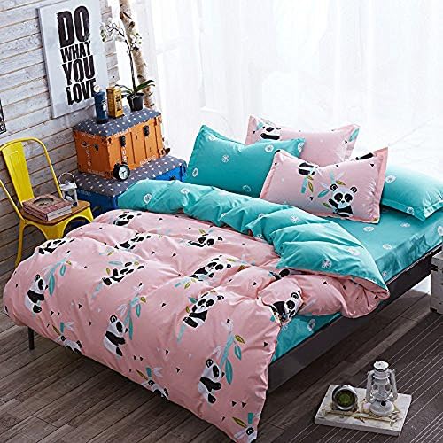 Hxiang 3pcs Kids Bedding Sheet Set One Duvet Cover Without Comforter Two Pillowcases Twin Full Queen King Size Panda Design (Queen, Pink)