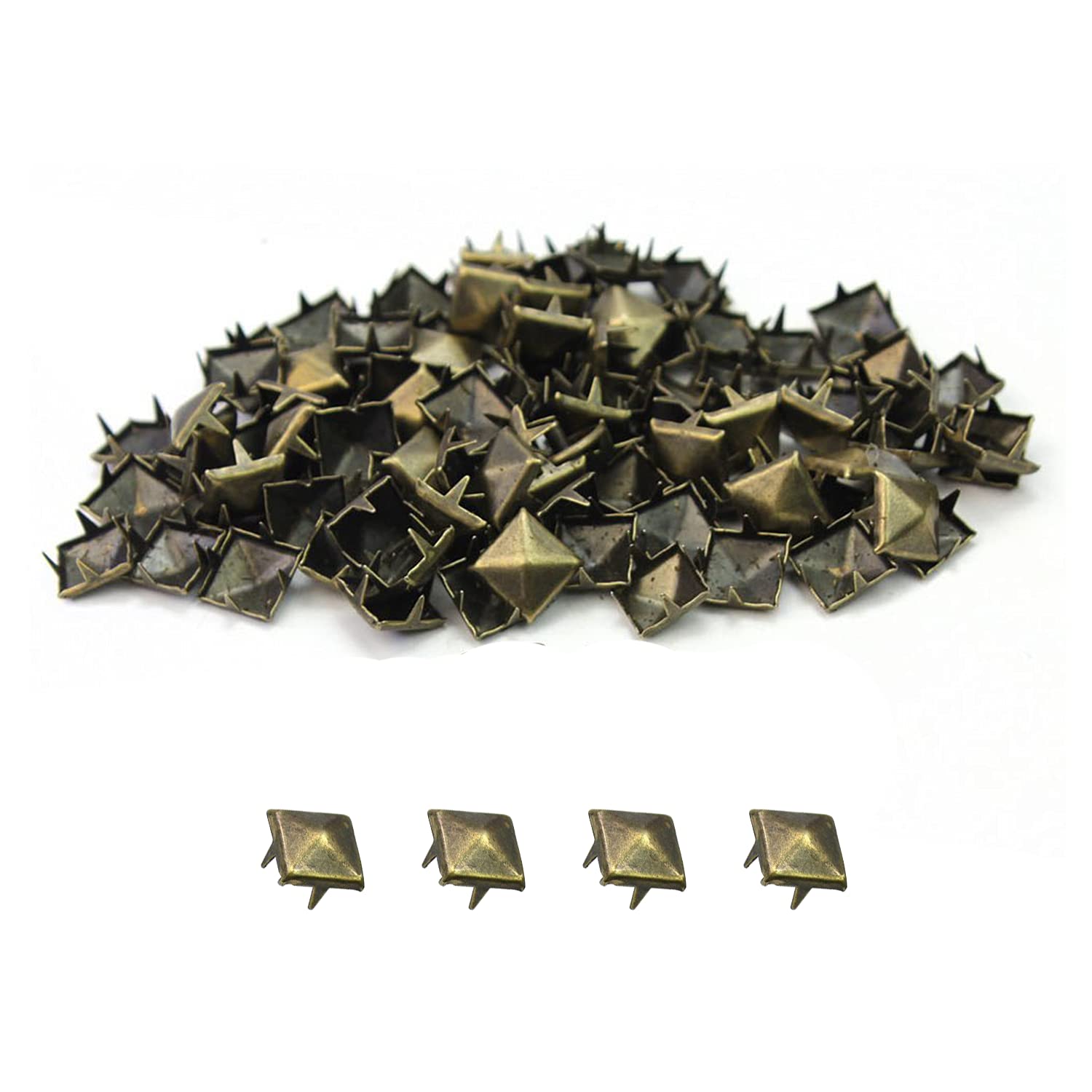 Trimming Shop Pyramid Shaped Nail Head Studs Square Metal Leather Rivets for Leathercraft, DIY Crafts, Clothing, Bags, Purses Embellishment (9mm, Bronze, 50pcs)