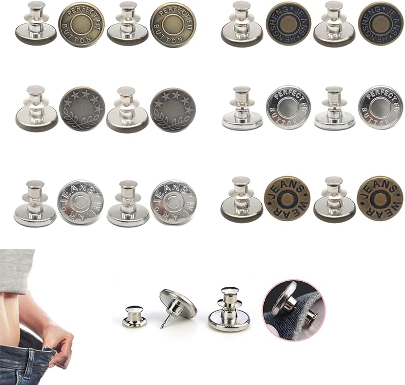 Lohas Select 12 Pcs Jeans Buttons Adjustable No Sew Instant Waist Tightener