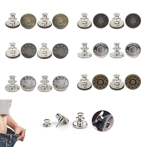 12 Pcs Buttons for Jeans,Adjustable Pant Waist Tightener,No Sew and No Tools Instant Jean Button Pins for Pants, Simple Installation, Reusable and Adjustable (Style 4)