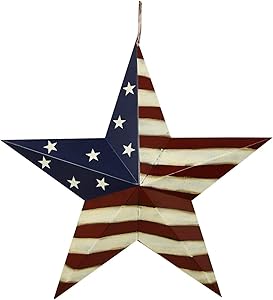 Metal Barn Star Patriotic Hanging Wall Decor , Rustic American Flag Metal Barn Star Wall Art Decor 4th of July Decoration Indoor Outdoor Star Decor