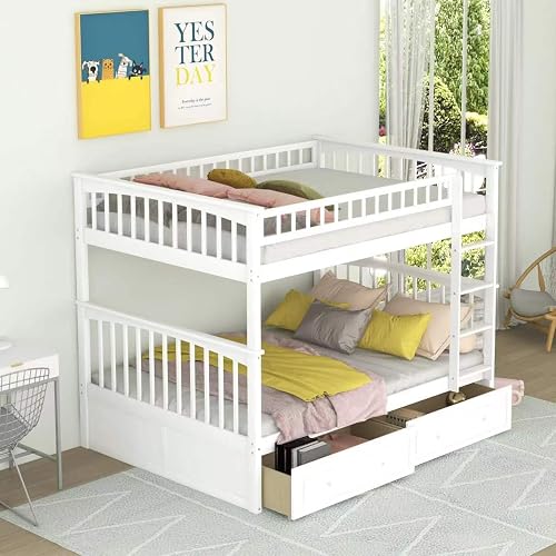 Harper & Bright Designs Full Over Full Wood Bunk Bed with Two Storage ...