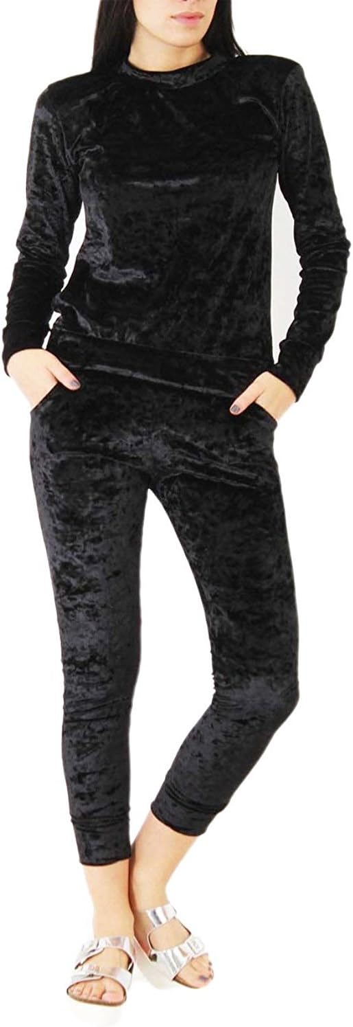Malaika ยฎ Women Crushed Velour Velvet Jogger Lounge Wear 2Pcs Tracksuit Sweatshirt Bottom - Available in PLUS SIZES UK 8-18
