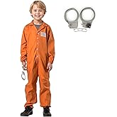 VZQI Prisoner Costume Kids Orange Prison Jumpsuit for Boys Halloween Costume with Orange Handcuffs
