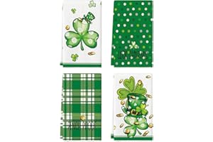 Artoid Mode Luck Charms Shamrock Hat St. Patrick's Day Kitchen Towels Dish Towels, 18x26 Inch Seasonal Buffalo Plaid Decoration Hand Towels Set of 4