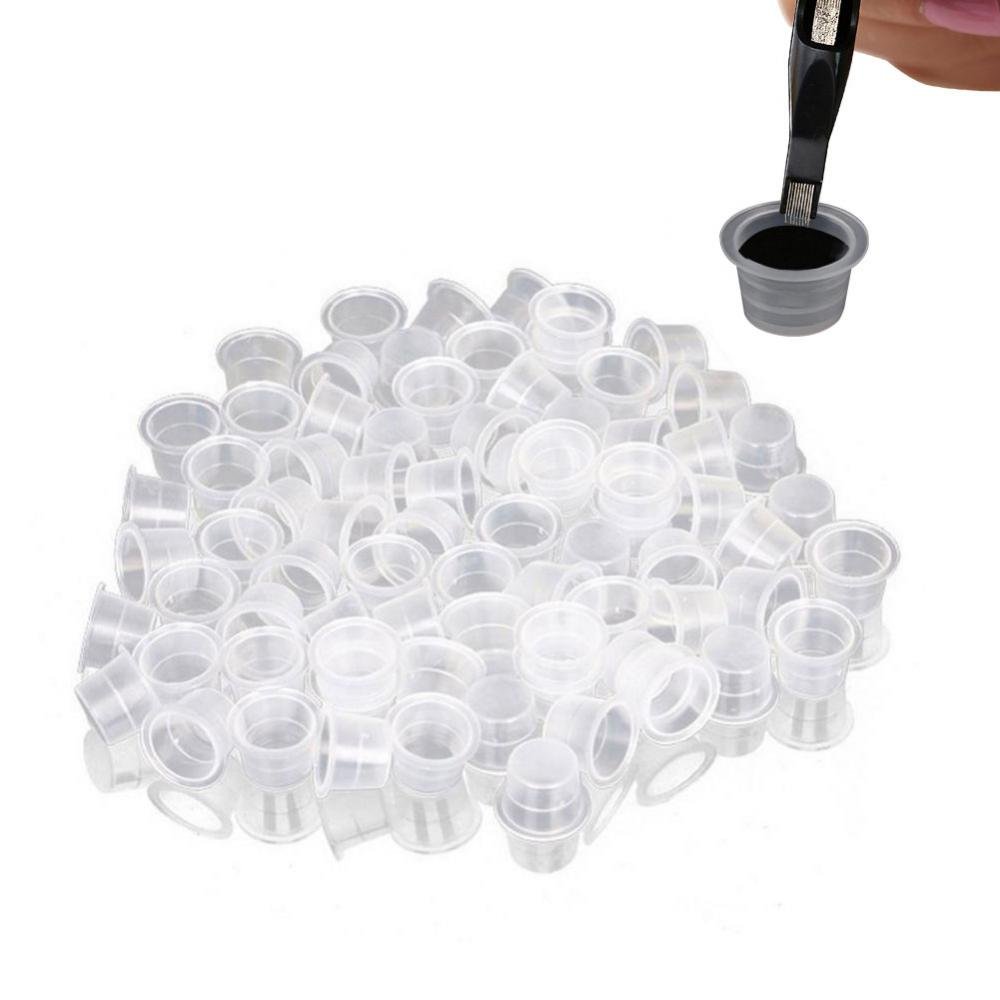 Tattoo Ink Cap Cup 100Pcs/Set Pot Medium Large Plastic Microblading Pigment Accessories Holder(0.8inch*0.5inch)