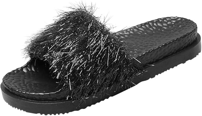 Amazon.com: Womens Slides, Arch Support Open Toe Slip-on Flat Sandals House Shoes Faux Fur 