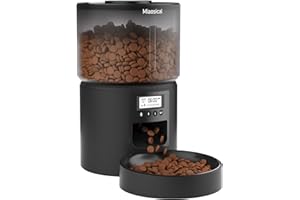 Miaosical Automatic Cat Feeder,3.6L Flexible Schedule Timer,6 Meals/Day,1-12 Portions/Meal,Dual Power Auto Feeder Dry Food Dispenser with Voice Record,for Cats & Small Dogs (Black, Basic Bowl)