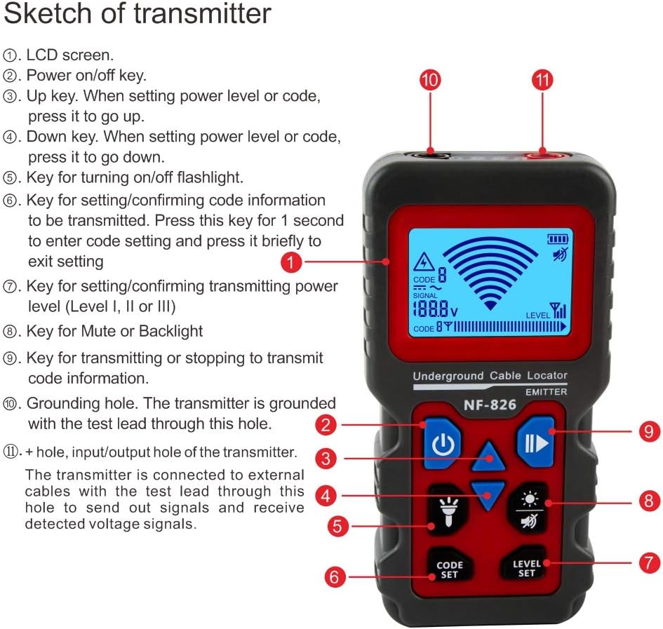 NOYAFA NF-826 Underground Cable Tester Locator Wire Tracker Detector, Wall and Underground Pipeline Wire Detector - Image 4