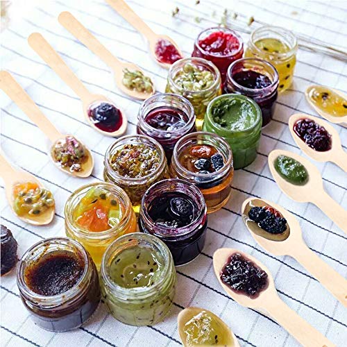 Folinstall 30 Pcs 1.5 oz Glass Jars with Gold Lids, Mini Mason Jars for Gifts, Crafts, Wedding, Spice, Extra 15 Silver Lids, Chalkboard Labels, Tags String and 30 Disposable Wooden Spoons Included