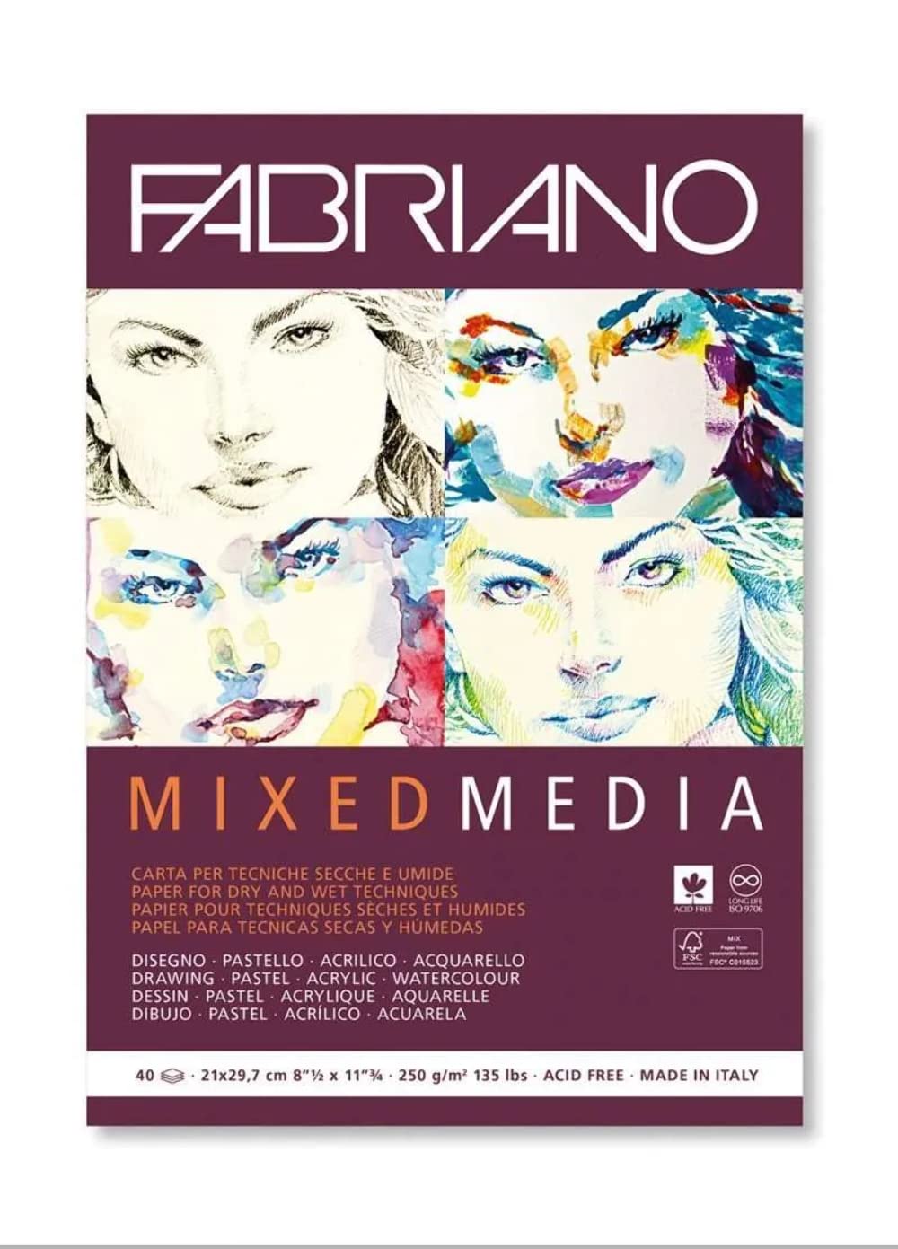 Fabriano Mixed Media Block A5 Sheets 40 250 Gr. Natural Grain