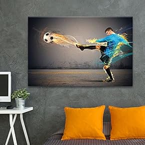 Sports Theme Powerful Scene Man Kicking a Soccer
