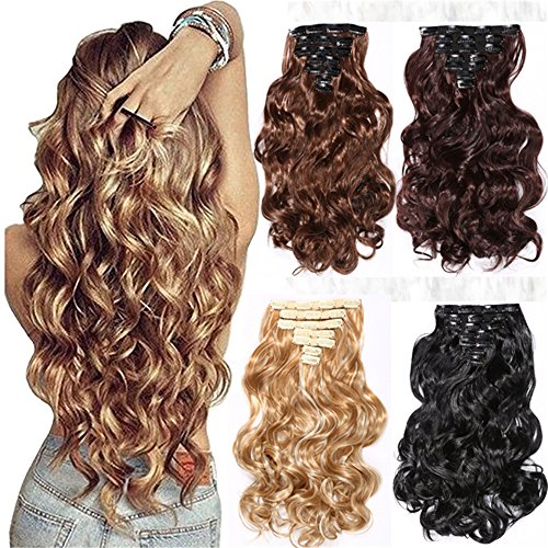 7Pcs 16 Clips 20-24 Inch Thick Double Weft Full Head Clip in Hair Extensions Curly Straight Wavy Hairpiece 8 colors (20