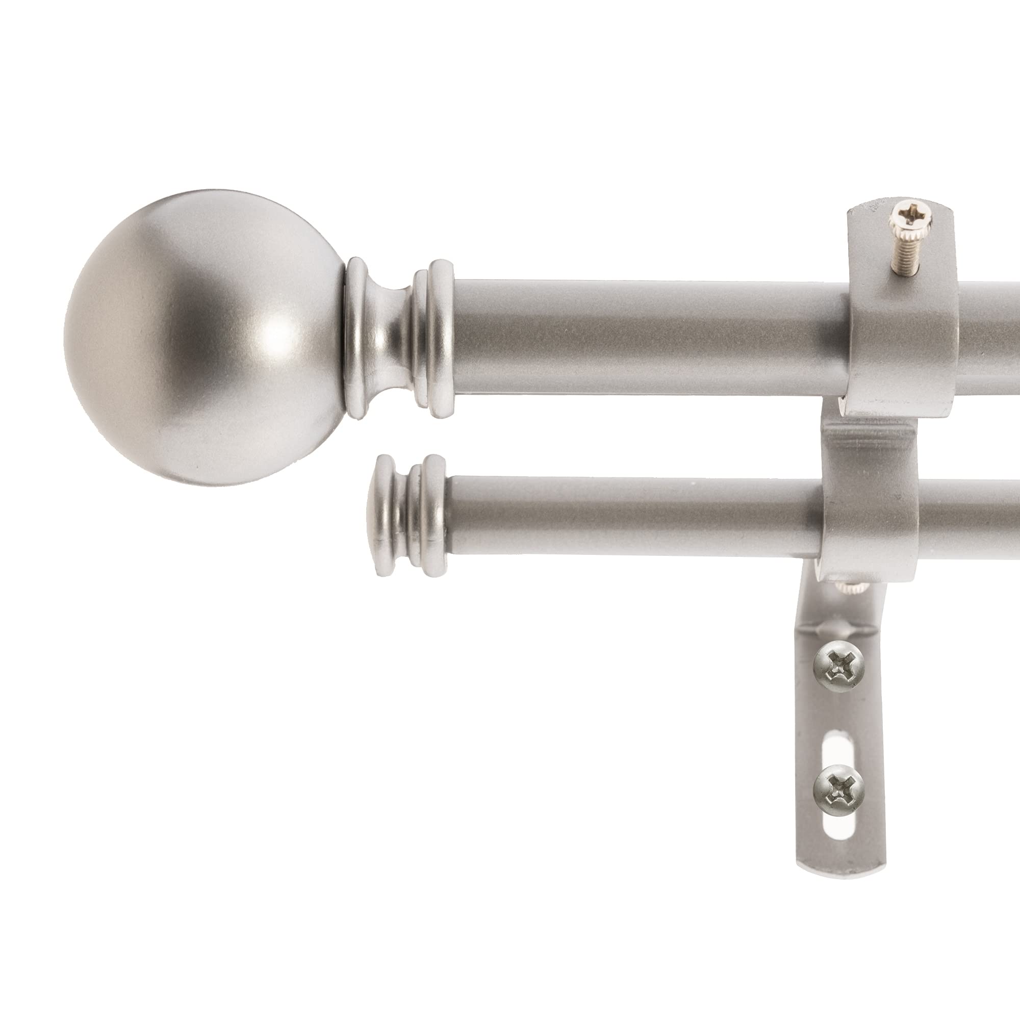 Decopolitan 5/8" Classic Ball Double Curtain Rod Set, 26 to 48 Inches, Dark Nickel