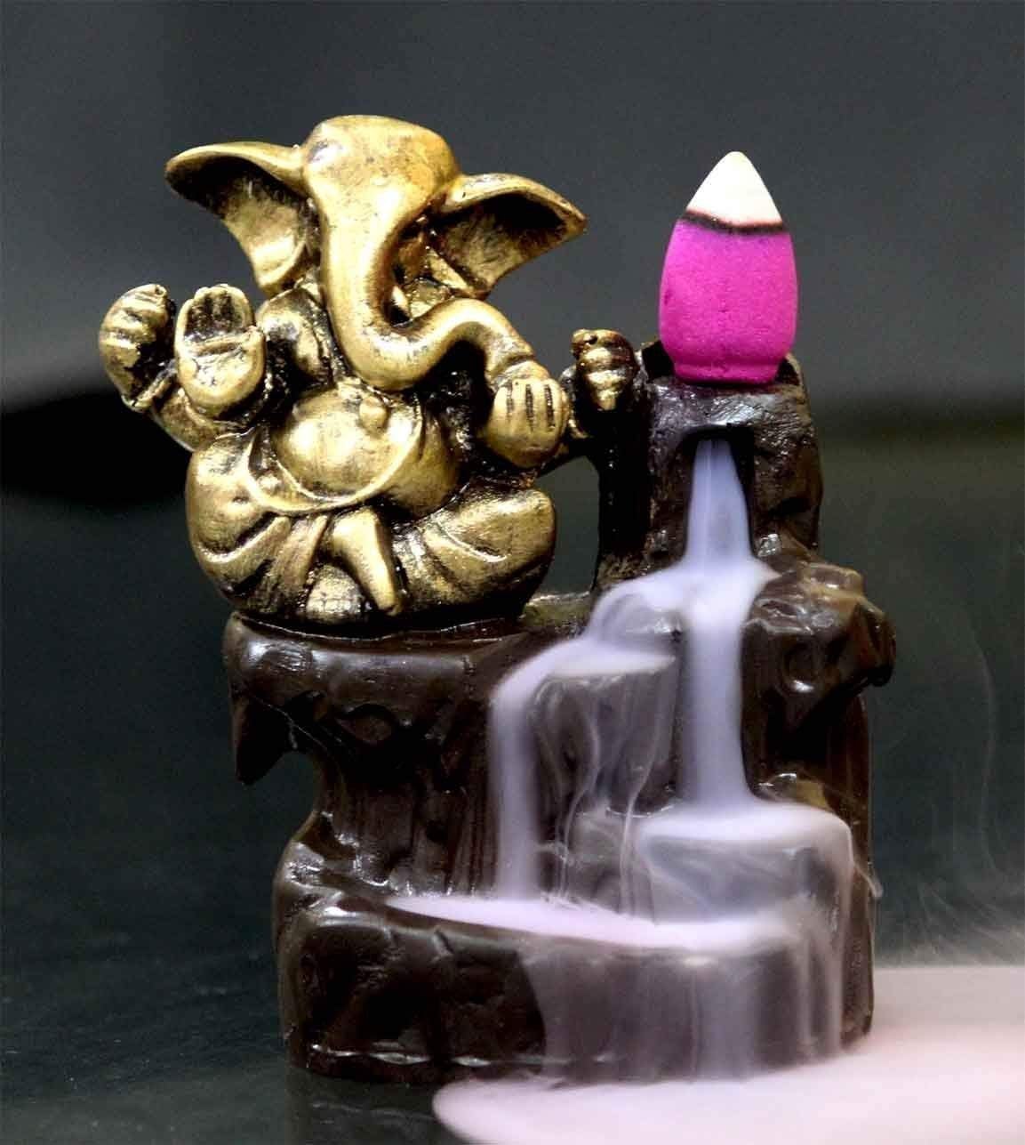 IT Beater Polyresin Lord Ganesh Smoke Back Flow Cone Holder Decorative Idol with 10 Back Flow Incense Cones (Medium…