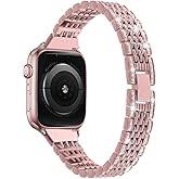 Mtozon Bling Bands Compatible with Apple Watch Series 11/10 42mm/46mm, Series 9/8/7 41mm/45mm, 6/5/4 40mm/44mm, iwatch Bands for Women Metal Dressy Bracelet Luxurious Wristband, Silver Rose Gold Black