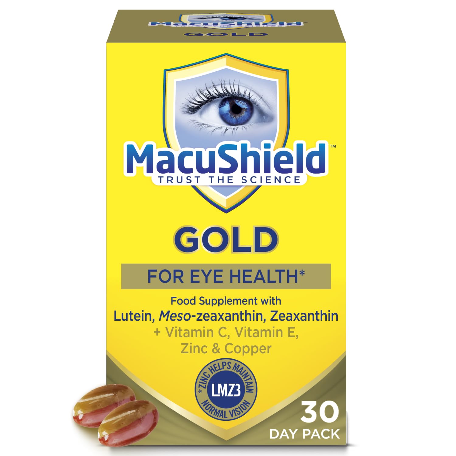 MacuShield Gold – 30-Day Pack, Eye Health Supplement* with Lutein, Zeaxanthin and Meso-zeaxanthin, as Well as Zinc which Helps Support Normal Vision
