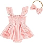 Afunbaby Baby Girl Newborn Summer Outfit Cute Ruffle Romper Dress One-piece Jumpsuit Sleeveless Plaid Solid Dress Clothes