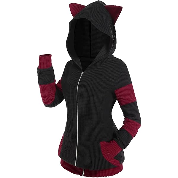 Amazon.com: Roseate One Eyed Cat Ears&Tail Oversized Hoodie Zip Up