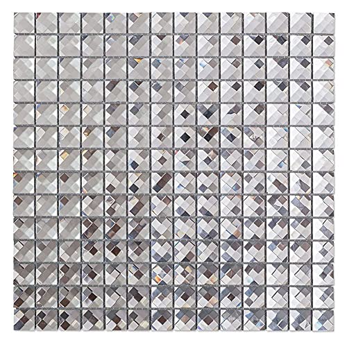 Soulscrafts Beveled Crystal Mirror Glass Mosaic Tiles Silver 12x12 Inch
